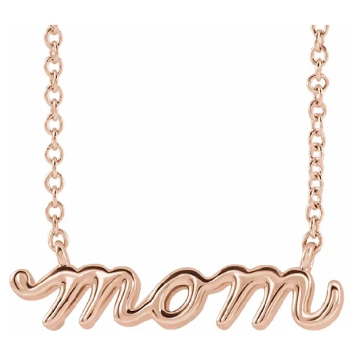 14K Rose Gold Petite Lowercase Script mom Necklace, 18 Inches.