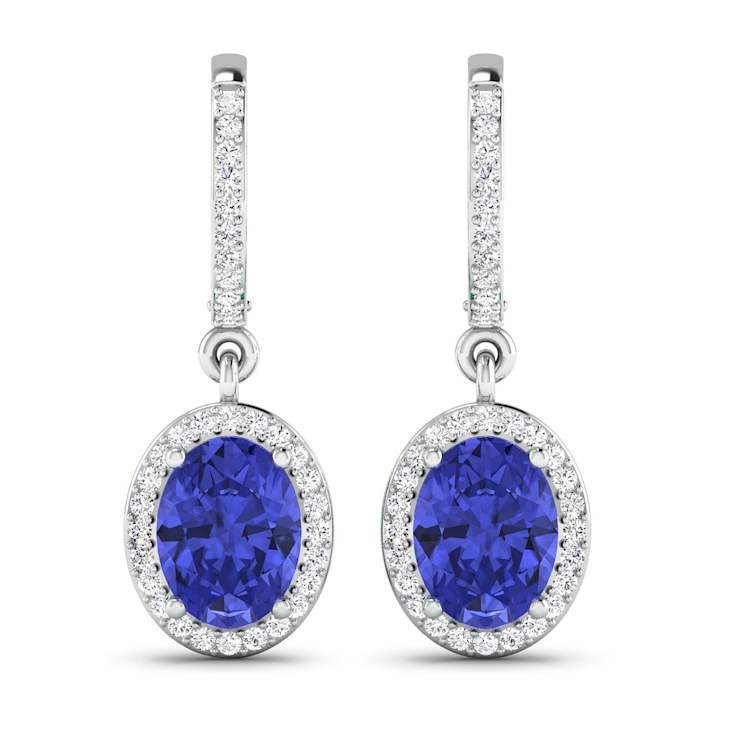 2.18ctw 14K White Gold Tanzanite and White Diamond Halo Earrings