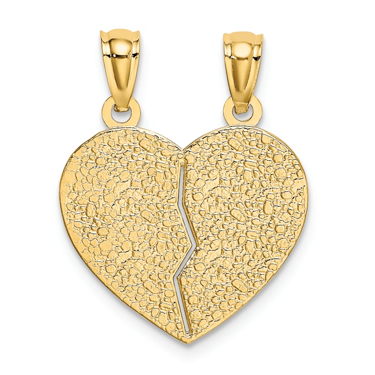 14K Yellow Gold Satin and Polished DAUGHTER-MOM Break Apart Heart Pendant