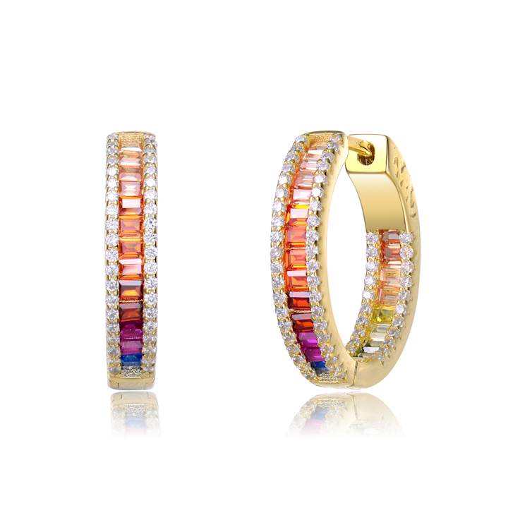 Multi-Color CZ Inside-Out Hoop Earrings In 14K Gold Over Brass