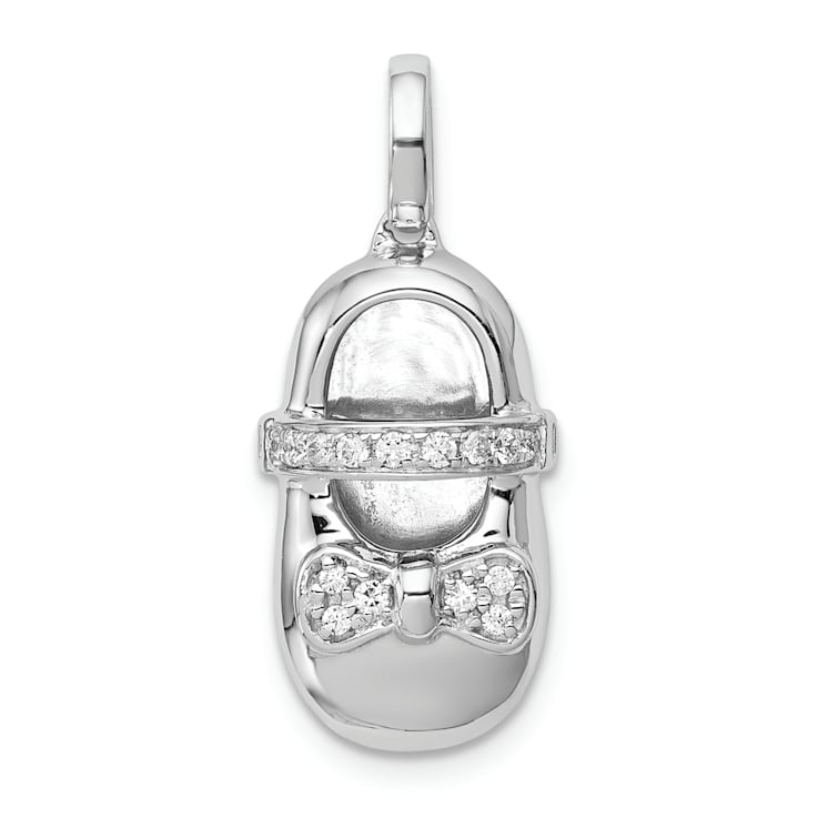 Rhodium Over 14k White Gold Diamond Baby Girl Shoe Pendant