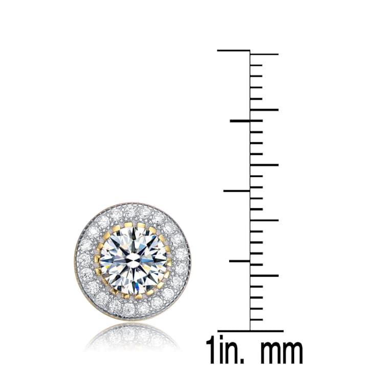 CZ Halo Stud Earrings In 14K Gold Over Sterling Silver