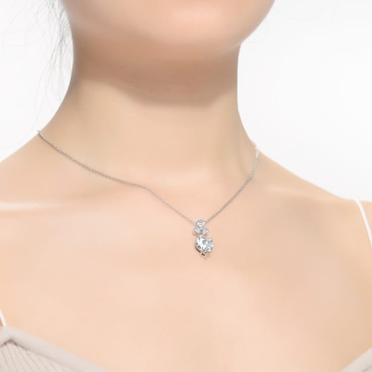 CZ Heart Pendant Necklace In Sterling Silver 16 Inch