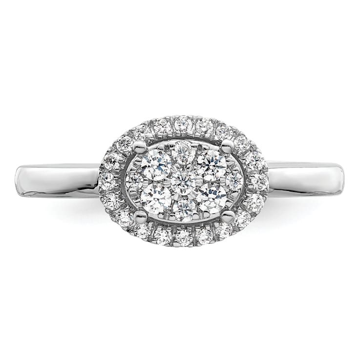 Rhodium Over 14K White Gold Diamond Oval Halo Cluster Engagement Ring 0.30ctw