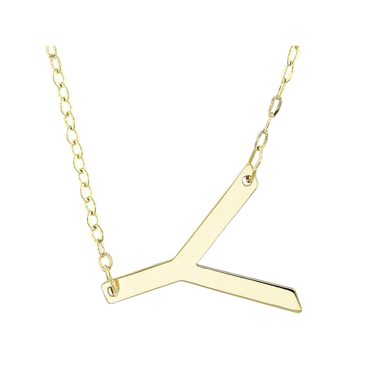 Sideways Initial Y Necklace In Solid 14K Yellow Gold 18 Inch