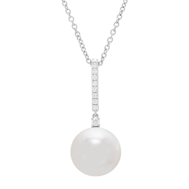 13-14mm Round White Freshwater Pearl and 0.15ctw Diamond 14K White Gold
Pendant with Chain