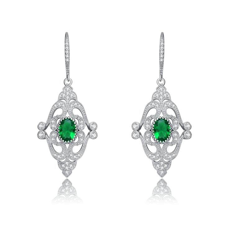 Colored Cubic Zirconia, Rhodium Plated over Sterling Silver Earrings