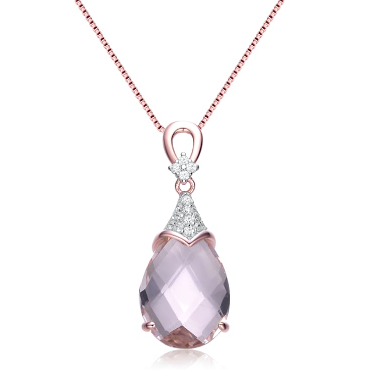 Morganite Color CZ Teardrop Pendant In 18K Rose Gold Over Sterling Silver