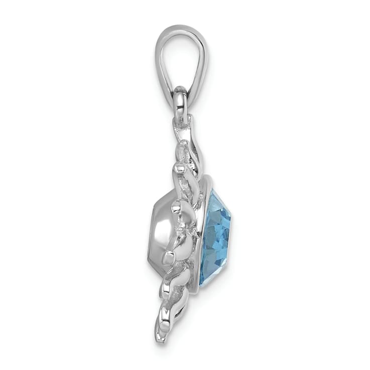 Rhodium Over Sterling Silver Polished Blue Crystal Sun Pendant