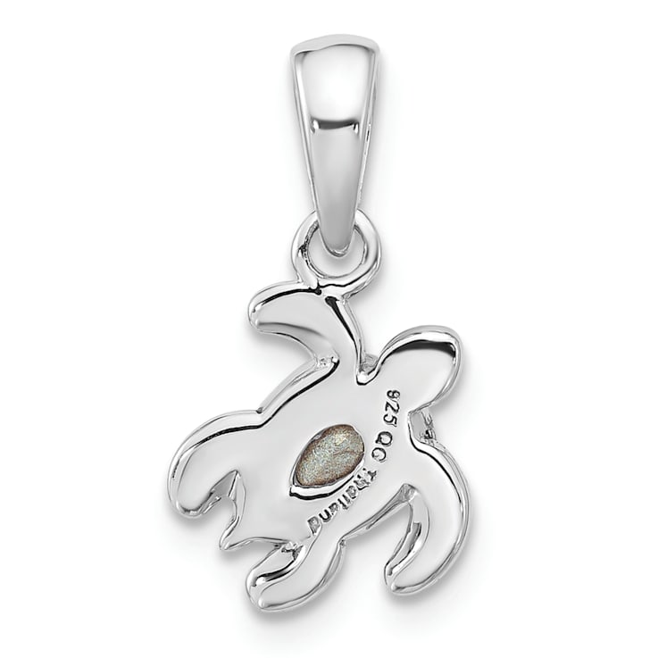 Rhodium Over Sterling Silver Antiqued Crystal Aug Birthstone Turtle Pendant