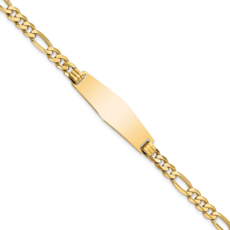 14k Yellow Gold Soft Diamond Shape Flat Figaro Link ID Bracelet