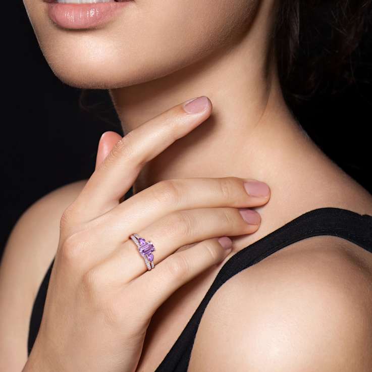 Rose de France, Amethyst Africa and Diamond 10K Rose Gold Ring 1.28ctw