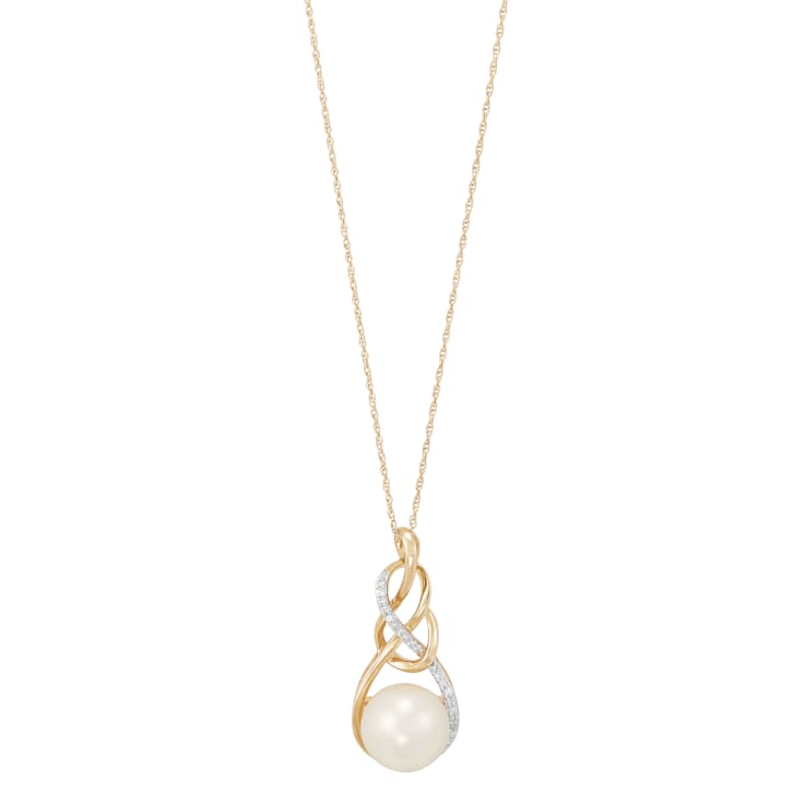 9mm Round White Freshwater Pearl and 0.08ctw Diamond 10K Yellow Gold
Pendant with Chain
