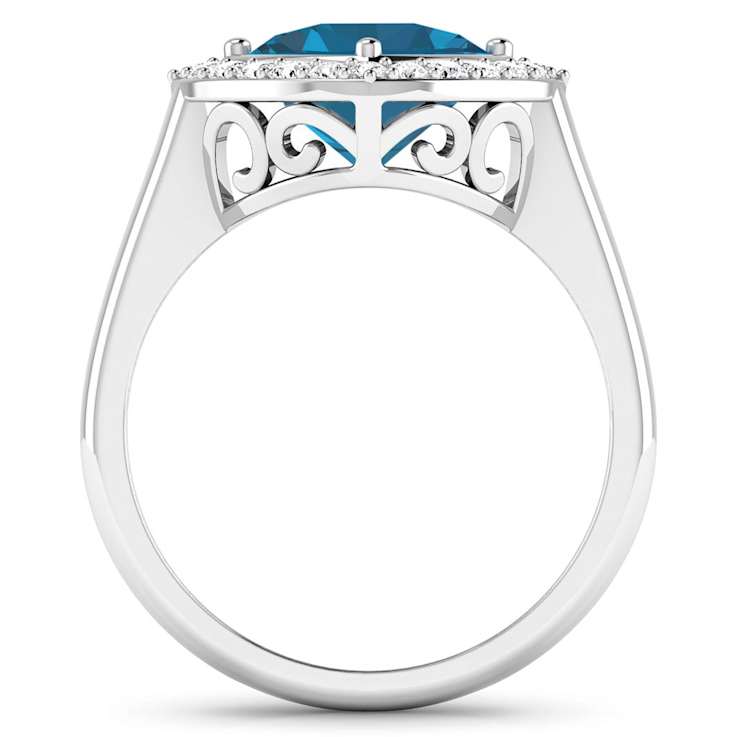 Cushion Cut London Blue Topaz and White Diamond 14K White Gold Halo Ring
2.39 ctw