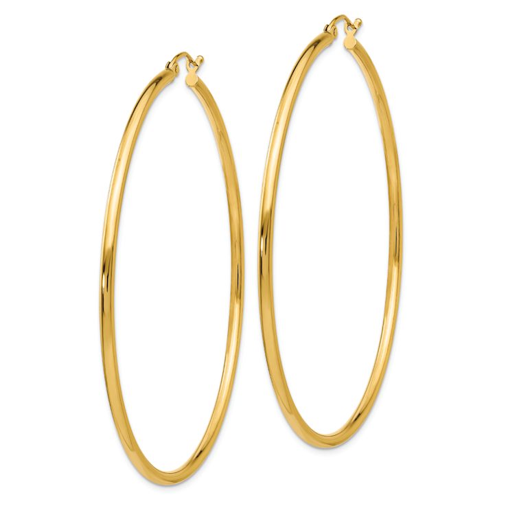 14k Yellow Gold Polished 2 3/8" Tube Hoop Earrings