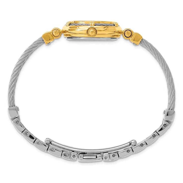 Charles Hubert IP-plated MOP Dial with Stainless Steel Wire Bangle Watch