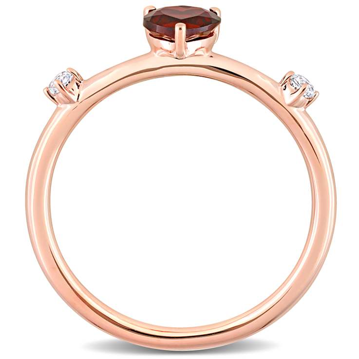 Garnet and White Topaz 10K Rose Gold Ring 0.62ctw