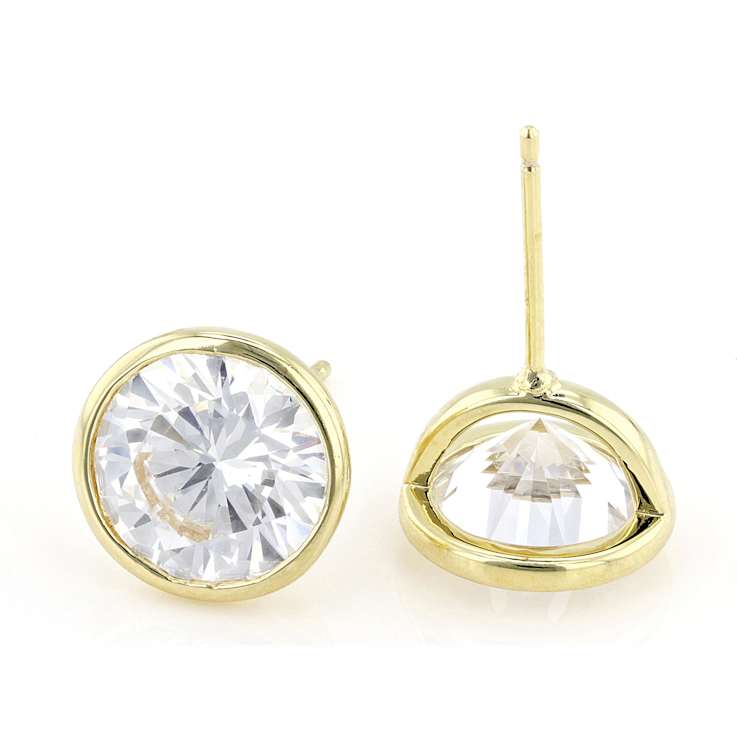 Large Bezel Set CZ Stud Earrings In 18K Gold Over Sterling Silver