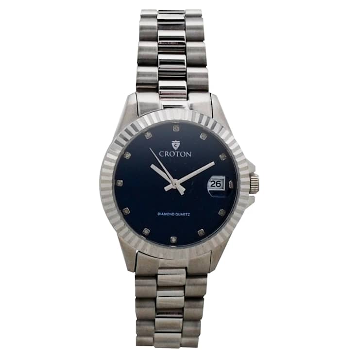 Croton The Sav Silver Tone 11 Diamond Marker Watch with Magnified Date