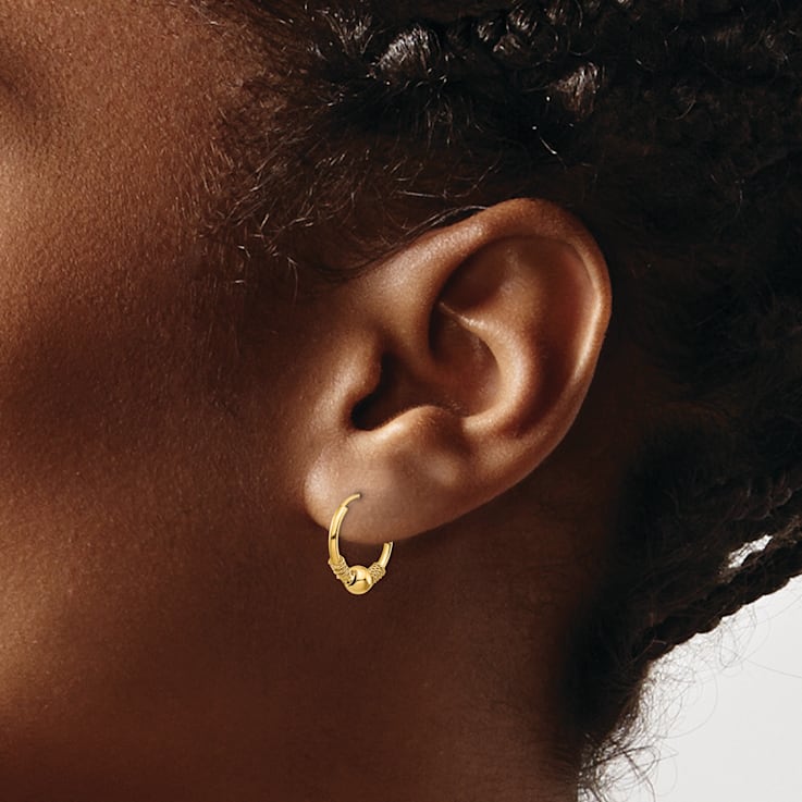14K Yellow Gold Endless Hoop with Bead Earrings