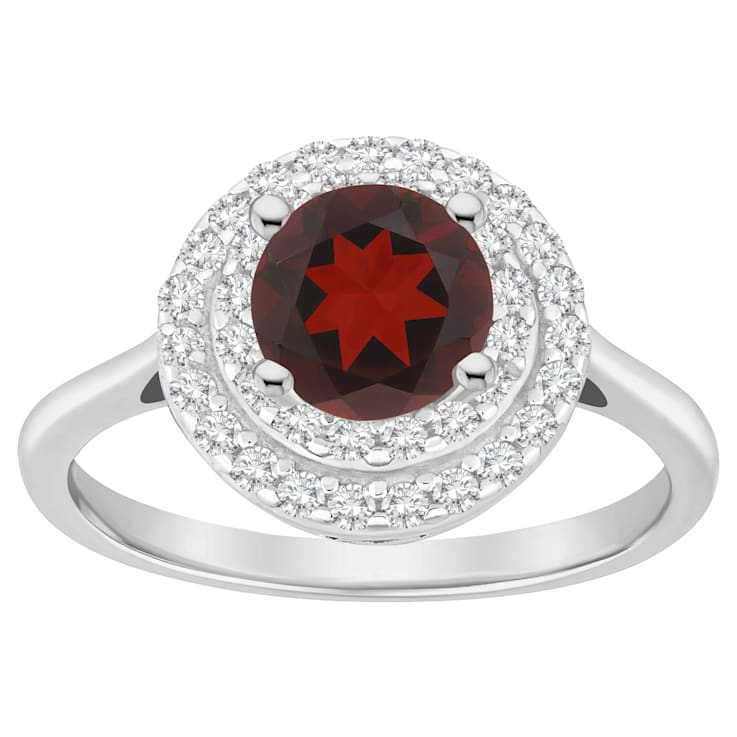 7mm Round Garnet And White Topaz Accents Rhodium Over Sterling Silver
Double Halo Ring