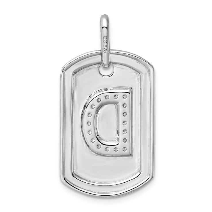 Rhodium Over 14k White Gold Diamond Initial D Dog Tag Charm