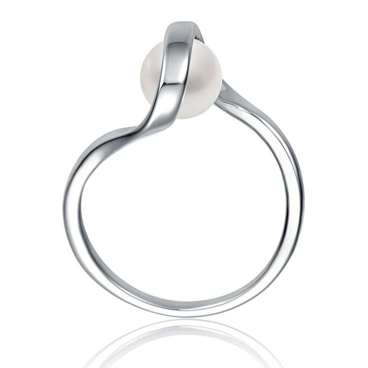 Pear Shape Freshwater Pearl Double Weave Band Ring In Sterling Silver
