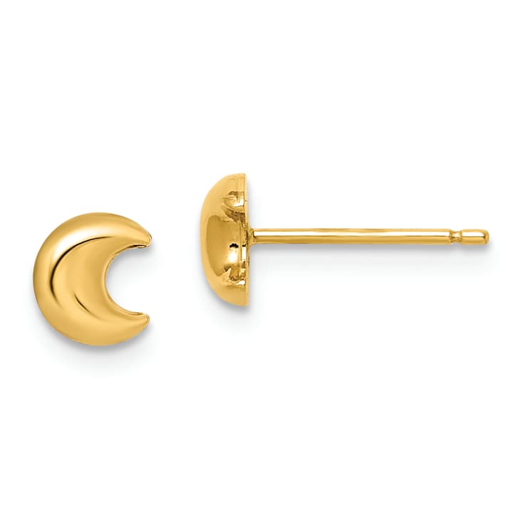 14k Yellow Gold Children's Moon Stud Earrings