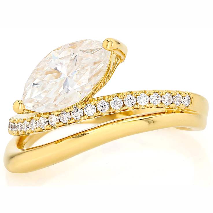 Marquise And Round Moissanite Freeform Ring In 14K Gold Over Sterling Silver