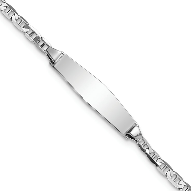 Rhodium Over 14k White Gold Soft Diamond Shape Mariner Link ID Bracelet