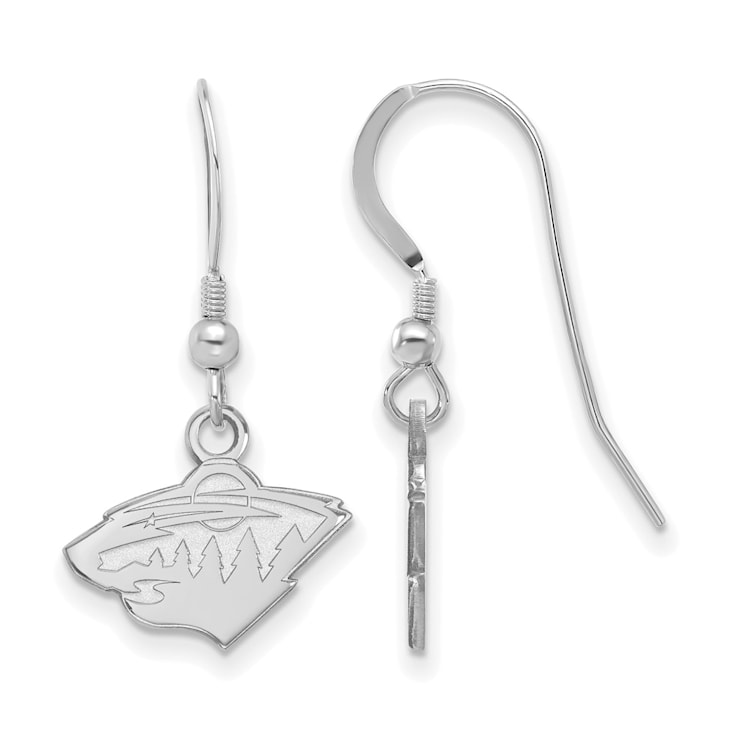 Rhodium Over Sterling Silver NHL Minnesota Wild LogoArt Dangle Earrings