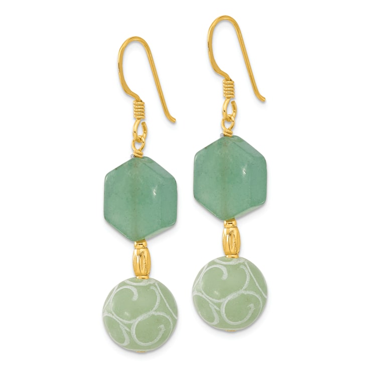 14K Gold Over Sterling Silver Hexagon Aventurine and Swirl Jadeite
Dangle Earrings
