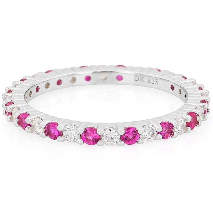 Ruby Color CZ Eternity Band Ring In Sterling Silver 1.76ctw