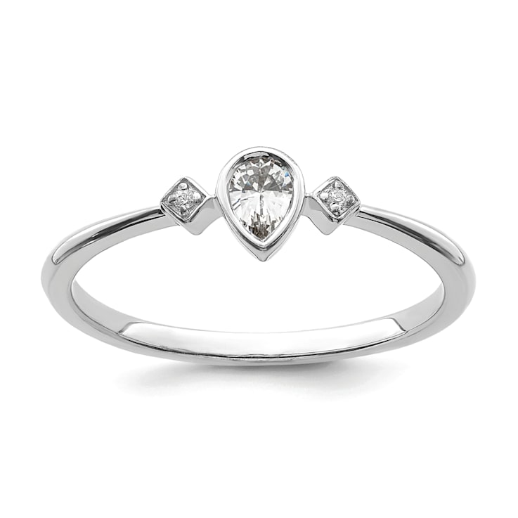 Rhodium Over 14K Gold Petite Pear Diamond Ring 0.13ctw