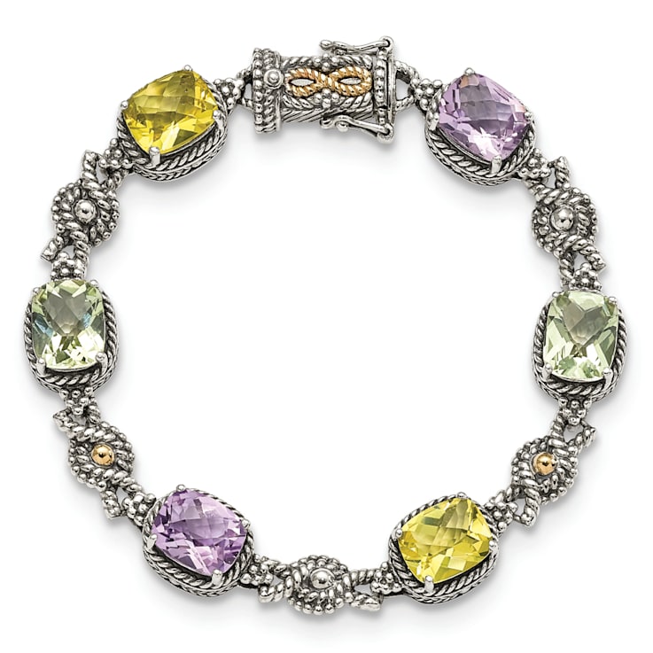 Sterling Silver with 14K Gold Over Sterling Silver Accent Oxidized
Pink/Green/Lemon Quartz Bracelet