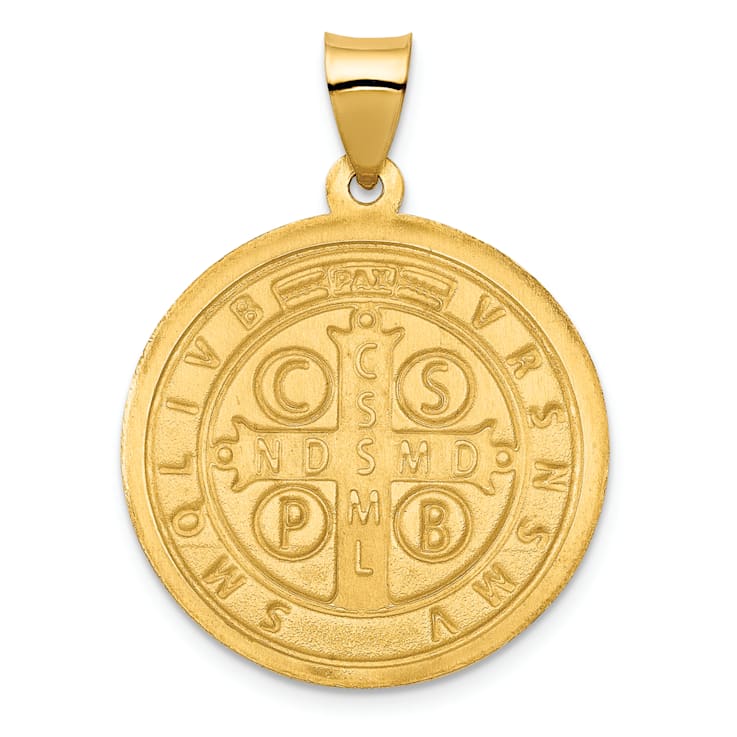 14k Yellow Gold Polished and Satin St. Benedict Reversible Medal Pendant