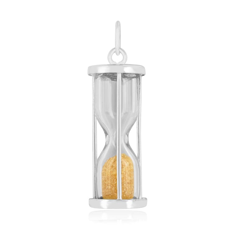 Citrine Rhodium Over Sterling Silver Hourglass Sand Timer Pendant