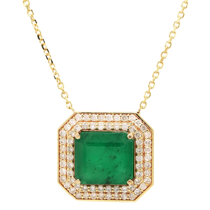 4.70 Ctw Emerald and 0.53 Ctw White Diamond Pendant in 14K YG