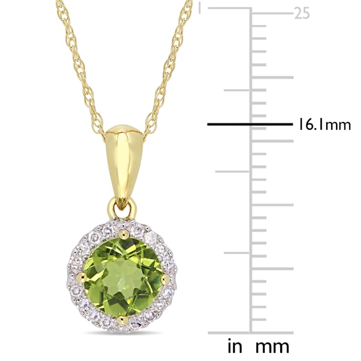 Peridot & Diamond 10K Yellow Gold Halo Pendant With Chain 1.00ctw