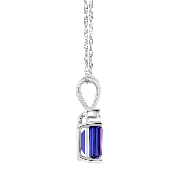 7x5mm Emerald Cut Tanzanite with Diamond Accent 14k White Gold Pendant
With Chain