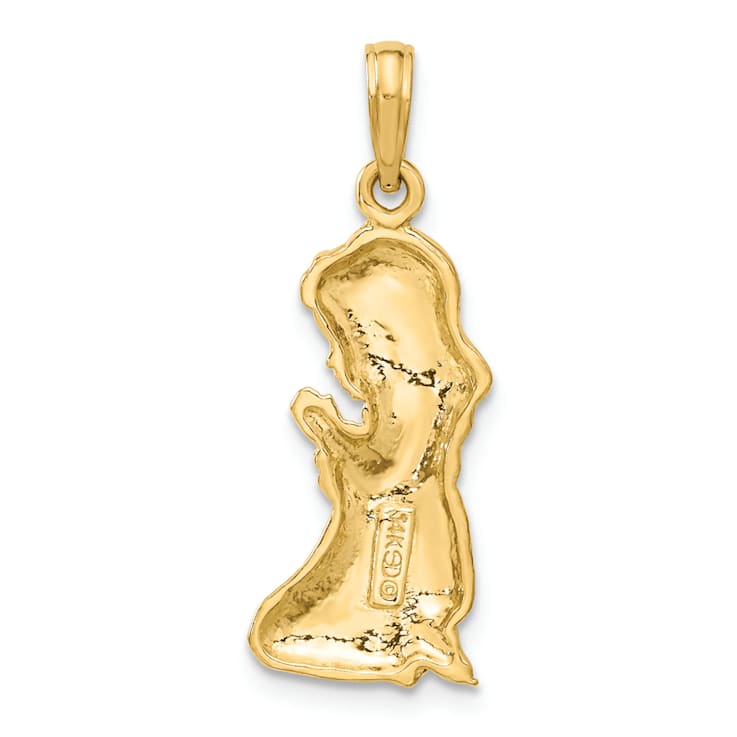 14k Yellow Gold Textured Praying Girl Pendant