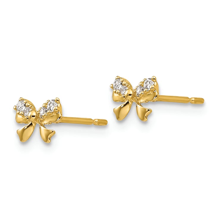 14K Yellow Gold Cubic Zirconia Children's Bow Post Earrings