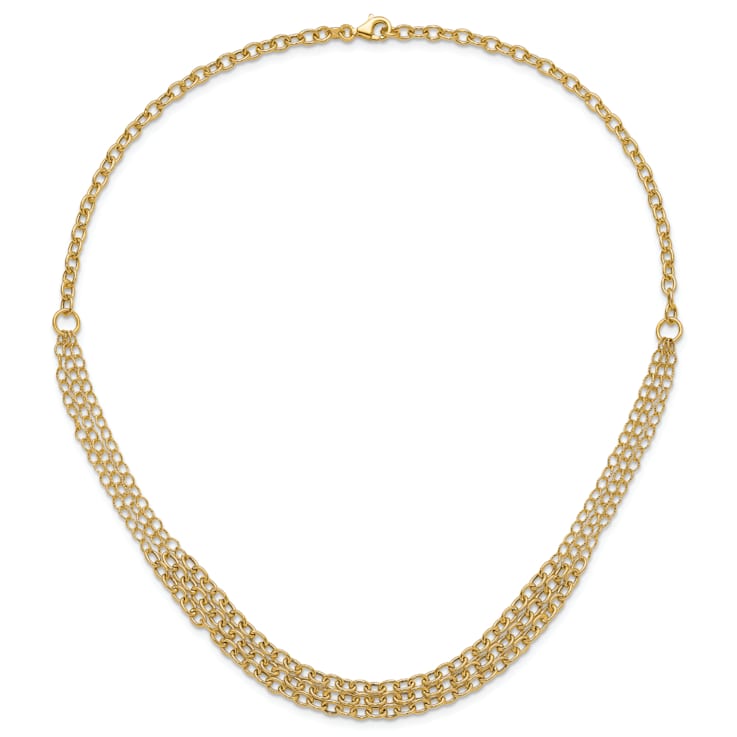 14K Yellow Gold Polished and Textured Fancy 3 Layer Cable Necklace
