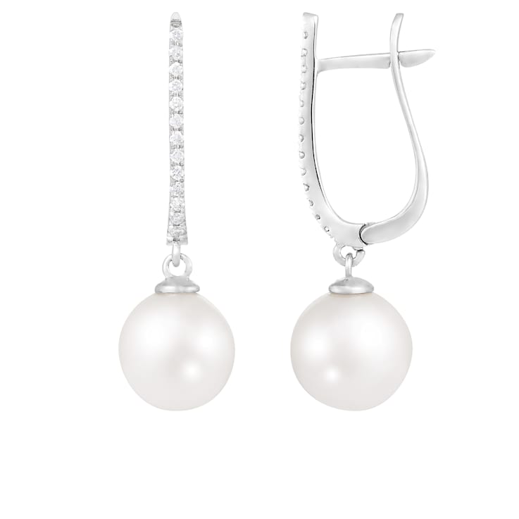 White Cultured Freshwater Pearl 14k White Gold Earrings 9-9.5mm