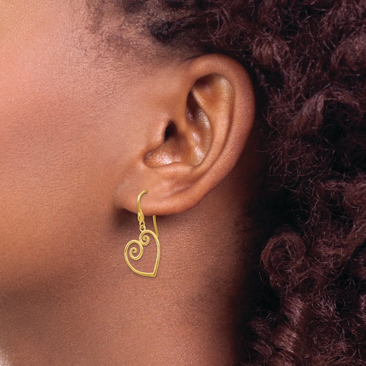 14k Yellow Gold Heart Dangle Earrings