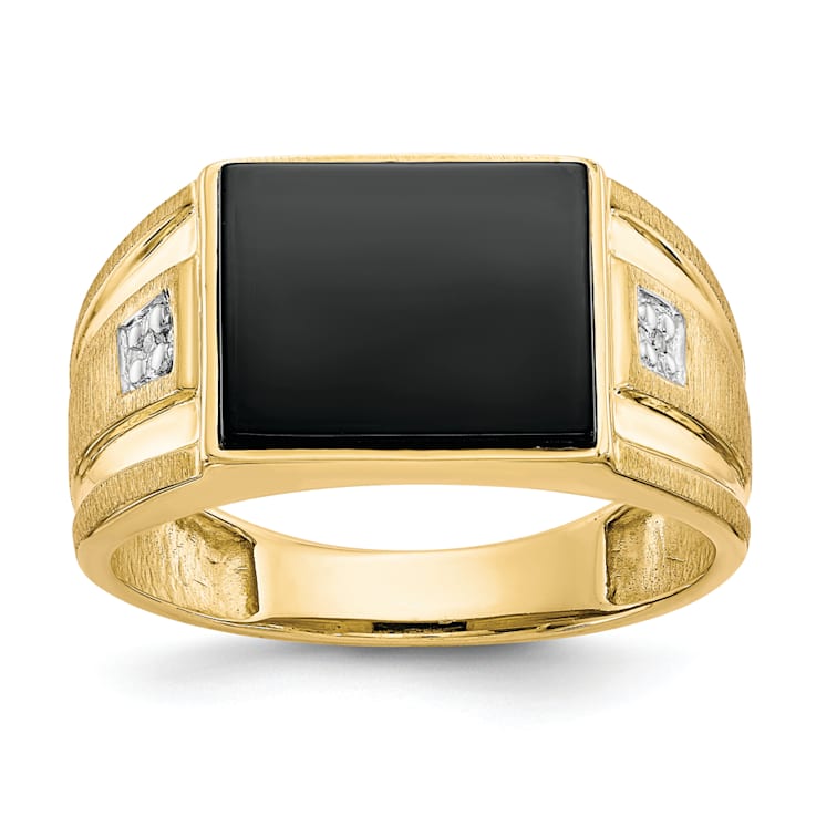 10K Yellow Gold Men's Diamond and Black Onyx Ring
