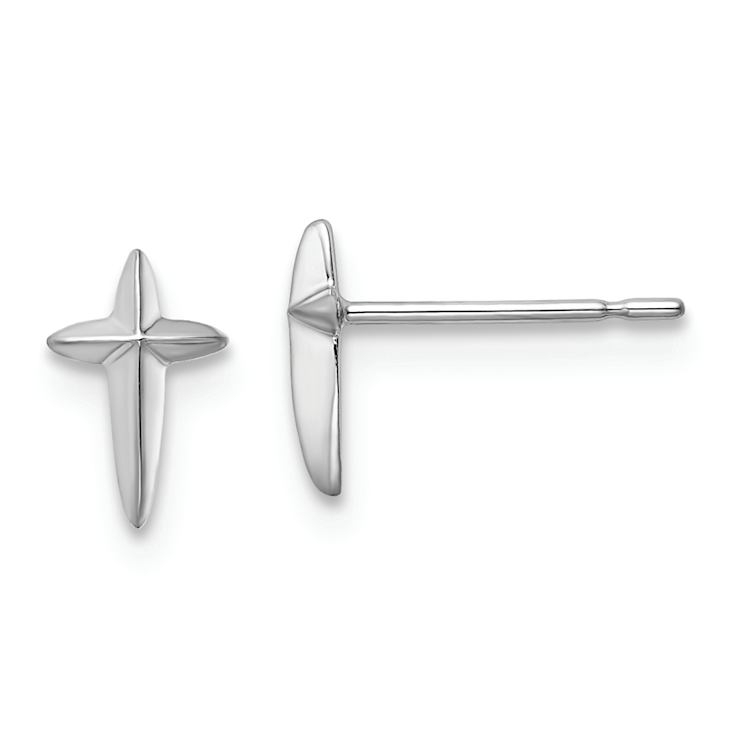 Rhodium Over 14k White Gold Children's Cross Stud Earrings