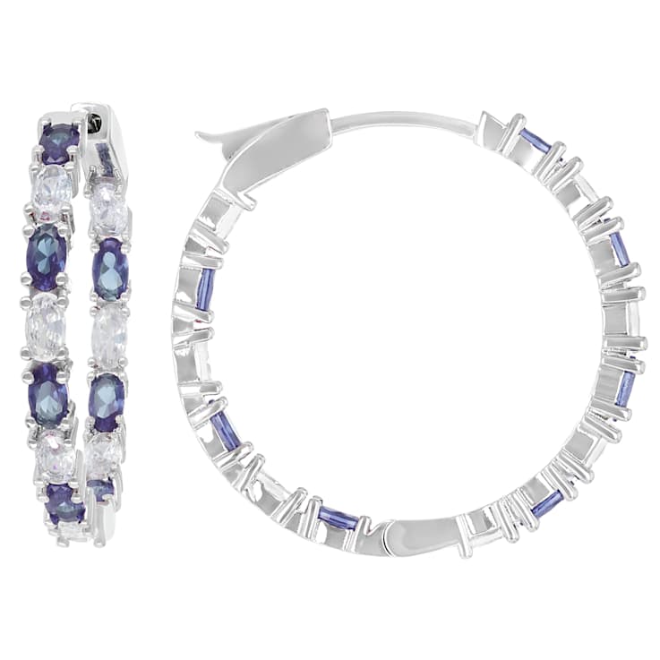 Blue And White CZ Inside-Out Hoop Earrings