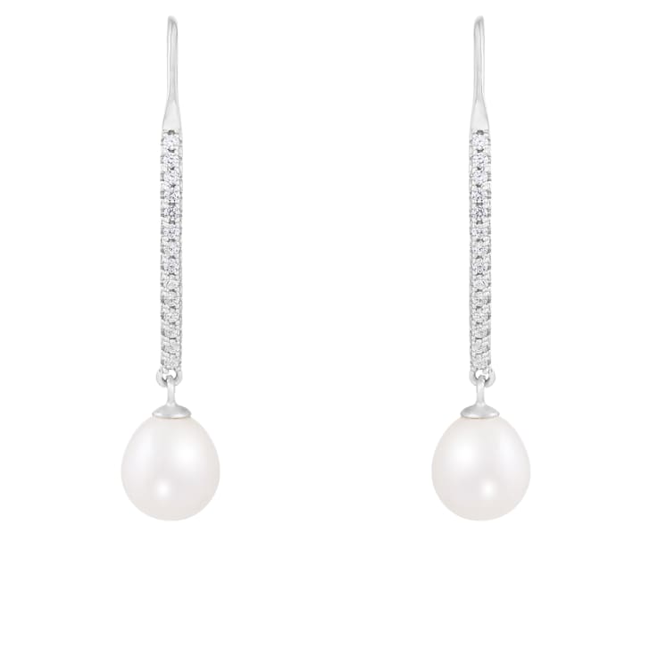7-8mm white cultured freshwater pearl rhodium over sterling silver earrings