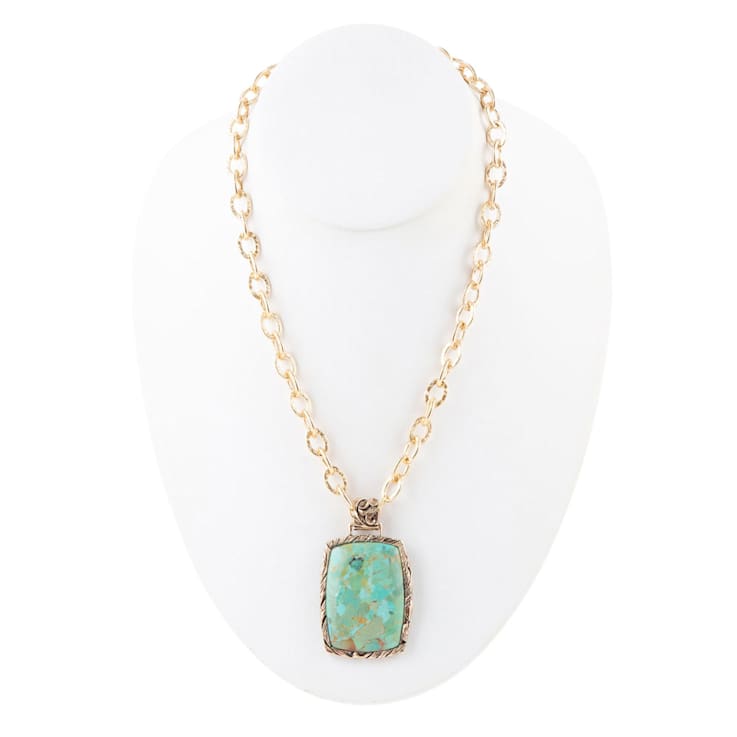 Barse Turquoise Jacquard Pendant Necklace In Bronze
